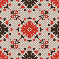 Cross stitch Ukrainian flower folk seamless vector pattern. Embroidery ethnic flower background