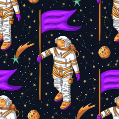 Astronaut cosmos galaxy universe science cosmic space seamless vector pattern