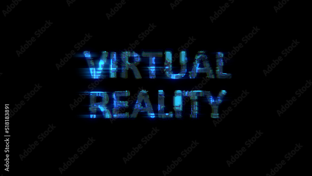 Aufkleber cybernetic electrical light shining text virtual reality in glitch style, isolated - object 3d illus