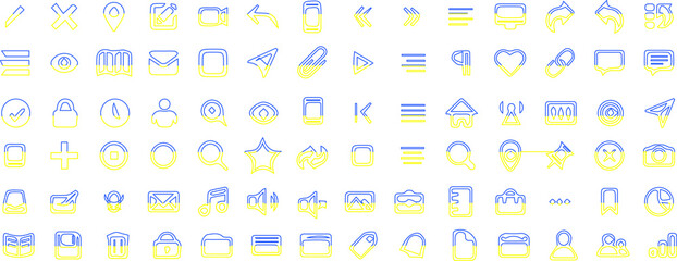 Fototapeta na wymiar Icons symbols for phone applications and designations in the colors of the Ukrainian flag