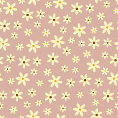 Pink cute floral seamless pattern. Botanical vector print with daisies. Textile background with flowers.