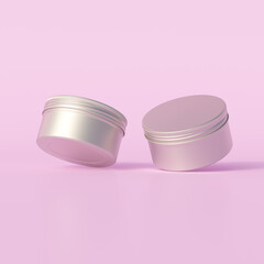 Aluminium metallic round tin, editable cosmetic jar mockup. 3d rendering