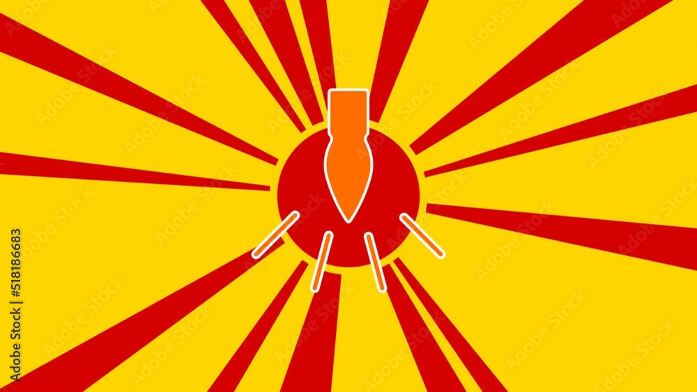 Poster garland light bulb symbol on the background of animation from moving rays of the sun. large orange s