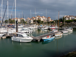 La Rochelle, France July 2022. Port of La Rochelle with sailboats standing, blue sky