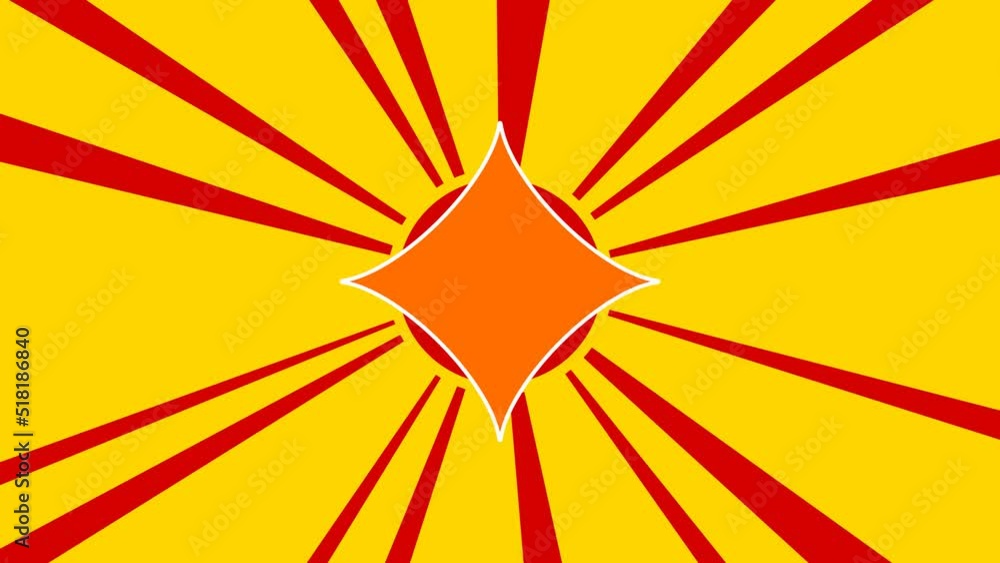 Poster star symbol on the background of animation from moving rays of the sun. large orange symbol increase