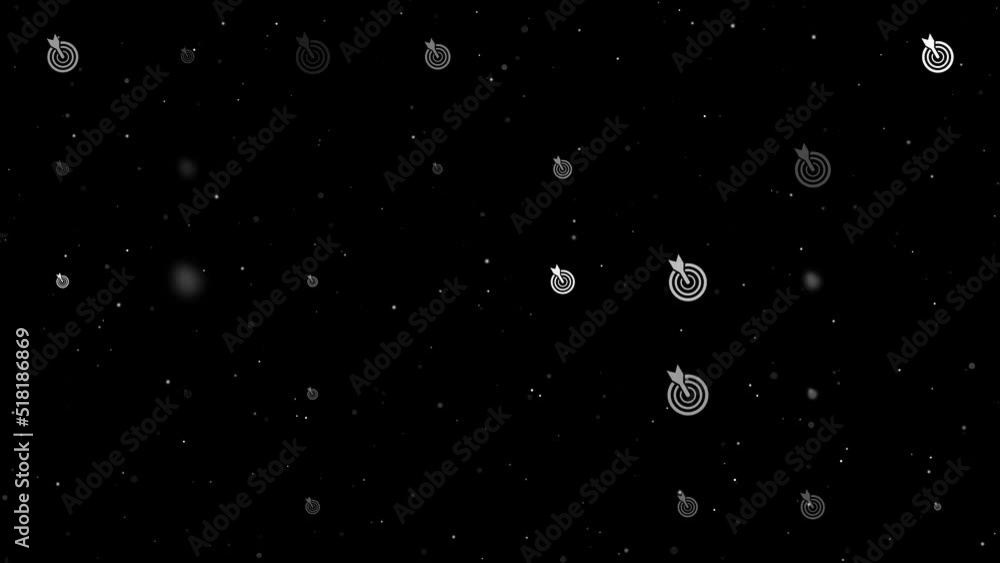 Poster template animation of evenly spaced goal symbols of different sizes and opacity. animation of transp