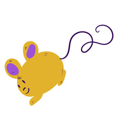 Cute doodle mouse. Yellow animal vector icon. Kid colourful illustration on white background.