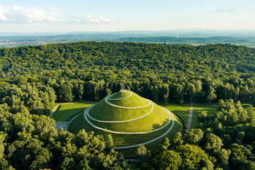 Aerial view of the famous Pilsudski's Mound in a sunny summer day, an artificial mound located in...