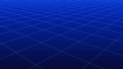 Fototapeta na wymiar Perspective blue grid on a dark background. Futuristic vector illustration. Background in the style of the 80s.