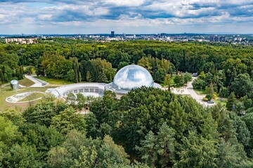 Aerial drone on planetarium in Katowice, Silesia, Poland - obrazy, fototapety, plakaty