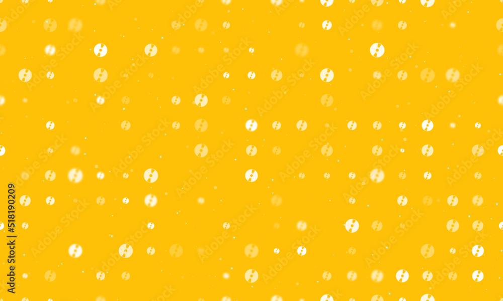 Poster Seamless background pattern of evenly spaced white cd symbols of different sizes and opacity. Vector illustration on amber background with stars