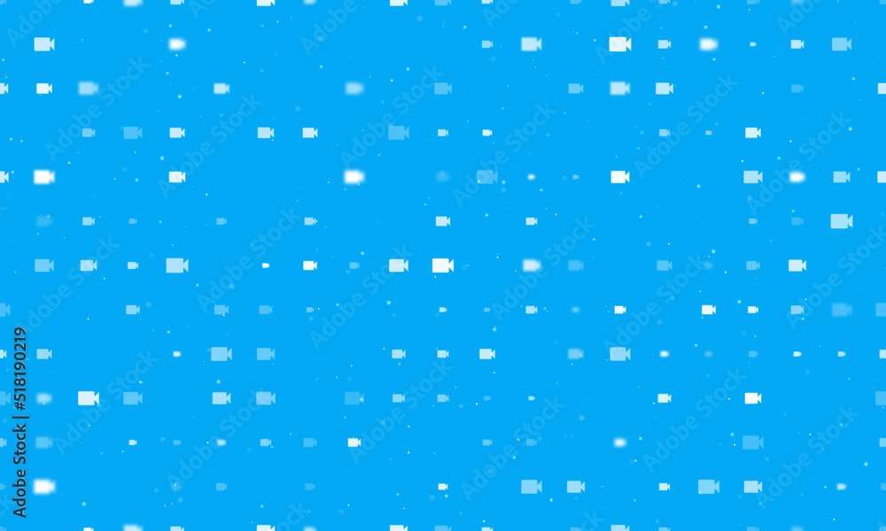 Poster seamless background pattern of evenly spaced white video camera symbols of different sizes and opaci