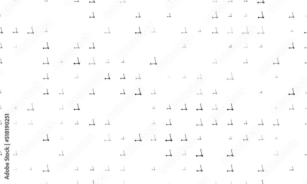 Poster seamless background pattern of evenly spaced black kick scooter symbols of different sizes and opaci