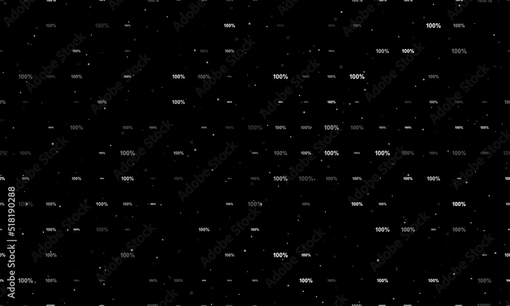 Poster seamless background pattern of evenly spaced white 100 percent symbols of different sizes and opacit