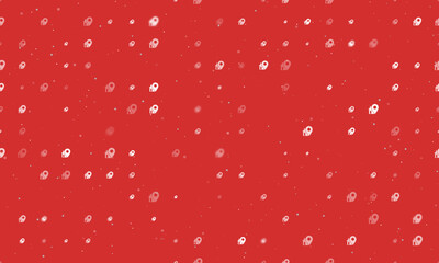 Seamless background pattern of evenly spaced white real estate location symbols of different sizes and opacity. Vector illustration on red background with stars