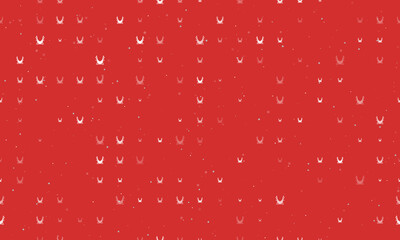 Seamless background pattern of evenly spaced white yoga hammock symbols of different sizes and opacity. Vector illustration on red background with stars