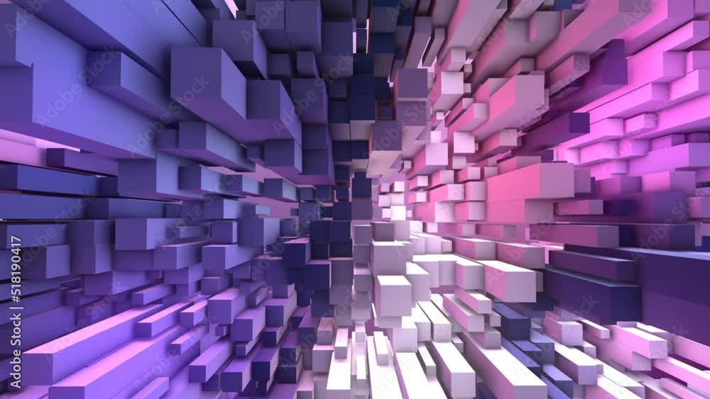 Poster animated color abstract background. randomly moving puzzle, mosaic. 3d rendering. rectangles, parall