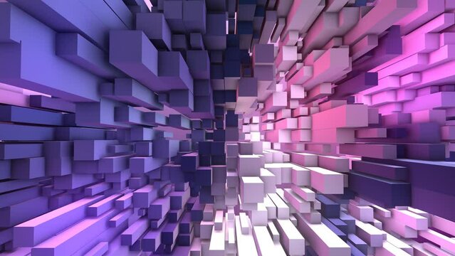 Animated color abstract background. Randomly moving puzzle, mosaic. 3d rendering. Rectangles, parallelepipeds  surface musical wave. Stalactite. Screensaver games, presentations, business, intro. 4k