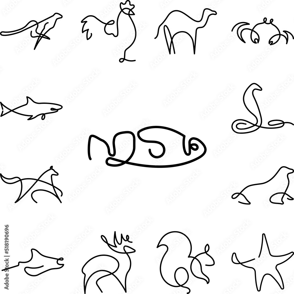 Poster fish one line icon in a collection with other items