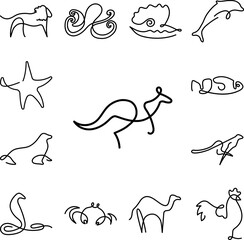 Kangaroo one line icon in a collection with other items