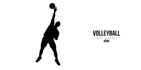 Abstract silhouette of a volleyball player on white background. Volleyball player man hits the ball. Vector illustration