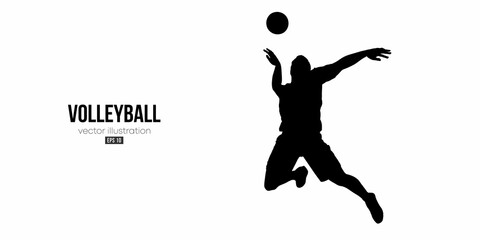 Fototapeta na wymiar Abstract silhouette of a volleyball player on white background. Volleyball player man hits the ball. Vector illustration