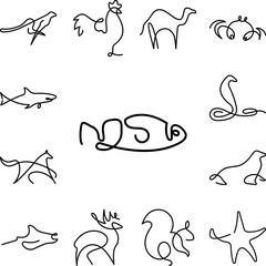 Fish one line icon in a collection with other items