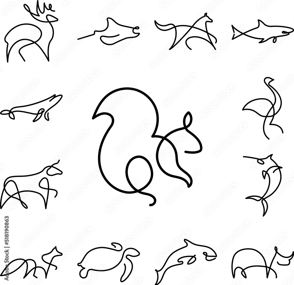 Poster squirrel one line icon in a collection with other items