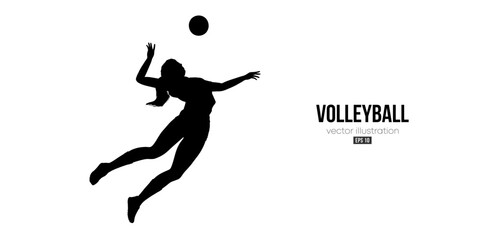Fototapeta na wymiar Abstract silhouette of a volleyball player on white background. Volleyball player woman hits the ball. Vector illustration