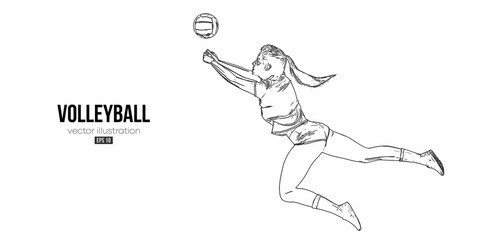 Abstract silhouette of a volleyball player on white background. Volleyball player woman hits the ball. Vector illustration