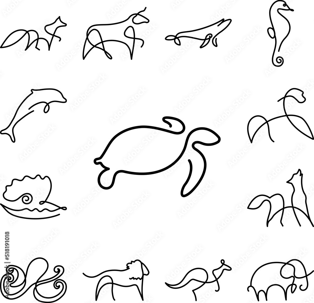 Poster turtle one line icon in a collection with other items