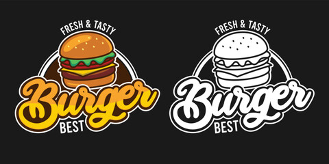 Best burger logo set, color and white. Emblem for hamburger shop signboard, menu design element. Vector illustration.
