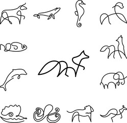 Fox one line icon in a collection with other items