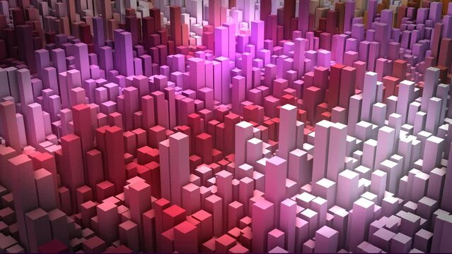Animated color abstract background. Randomly moving puzzle, mosaic. 3d rendering. Rectangles, parallelepipeds  surface musical wave. Stalactite. Screensaver games, presentations, business, intro. 4k
