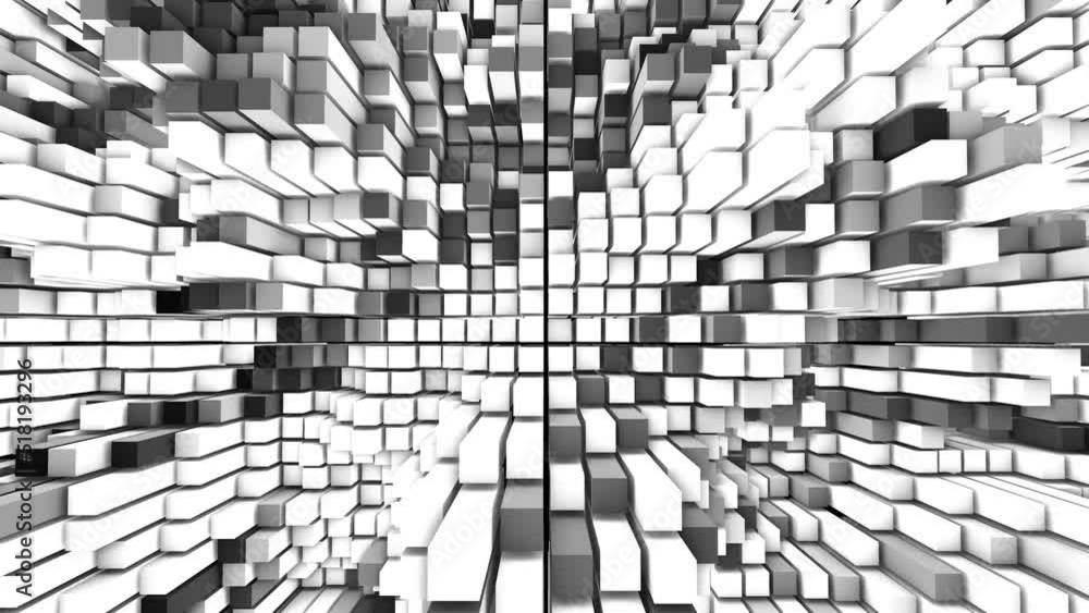 Poster animated halftone background for logo. randomly moving puzzle, mosaic. 3d rendering. musical wave of