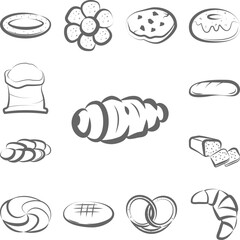 Bagels, bread hand drawn icon in a collection with other items