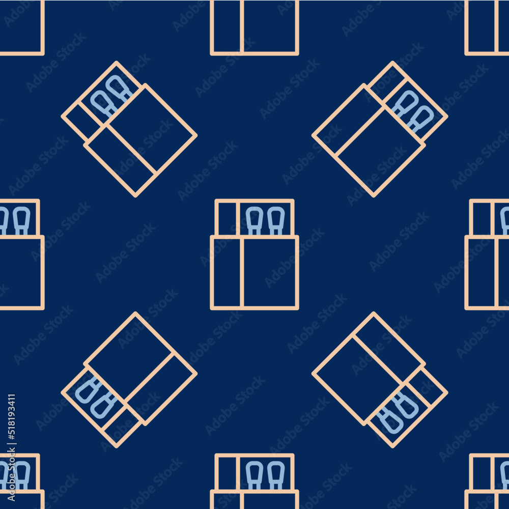 Poster line open matchbox and matches icon isolated seamless pattern on blue background. vector