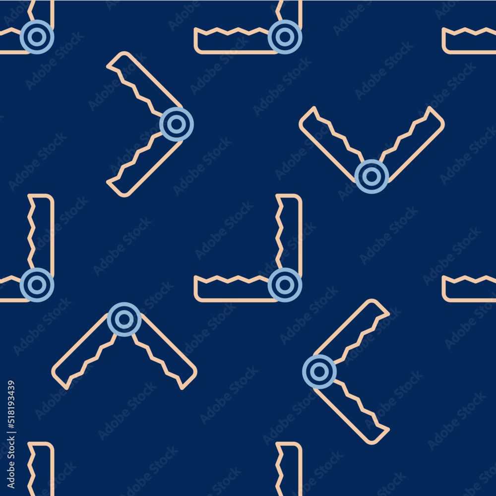 Poster line trap hunting icon isolated seamless pattern on blue background. vector