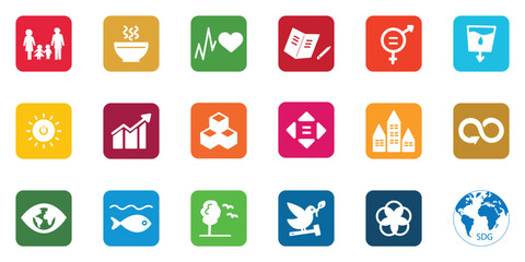 17 Sustainable Development Goals set by the United Nations General Assembly, Agenda 2030. Isolated icon set. Vector illustration EPS 10