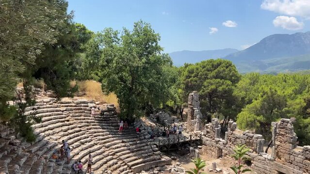 Phaselis ancient own, view from the amphitheater to the Taurus mountains, Antalya Turkey