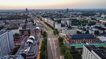 Warsaw City downtown lights by night