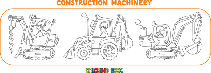 Heavy construction machinery set Cars with drivers
