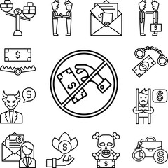 Bribe, money, hand icon in a collection with other items