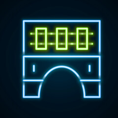 Glowing neon line Bridge for train icon isolated on black background. Colorful outline concept. Vector