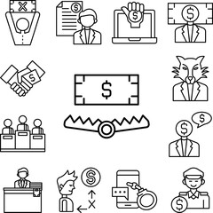 Bribe, trap icon in a collection with other items