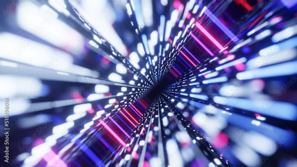 Poster fly through mirror designs form tunnel technology cyberspace with neon glow. sci-fi flight through d