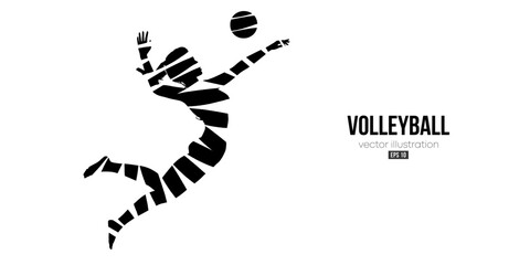 Abstract silhouette of a volleyball player on white background. Volleyball player woman hits the ball. Vector illustration