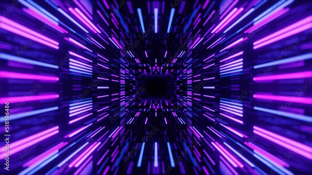 Poster 4k seamless looped animation. fly through mirror symmetrical tunnel with neon pattern, sci fi glow p