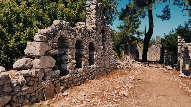 Olympos Ancient City Antalya, Phrygian city texture, ruins Turkey