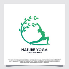 Nature yoga logo design Premium Vector
